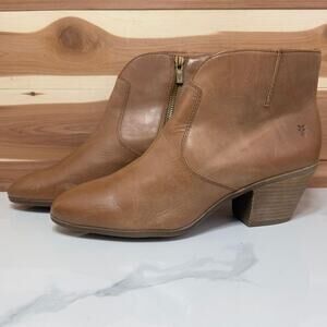 Frye Women's Leather Ankle Boots Western Inspired Side Zip Brown Booties sz 10M